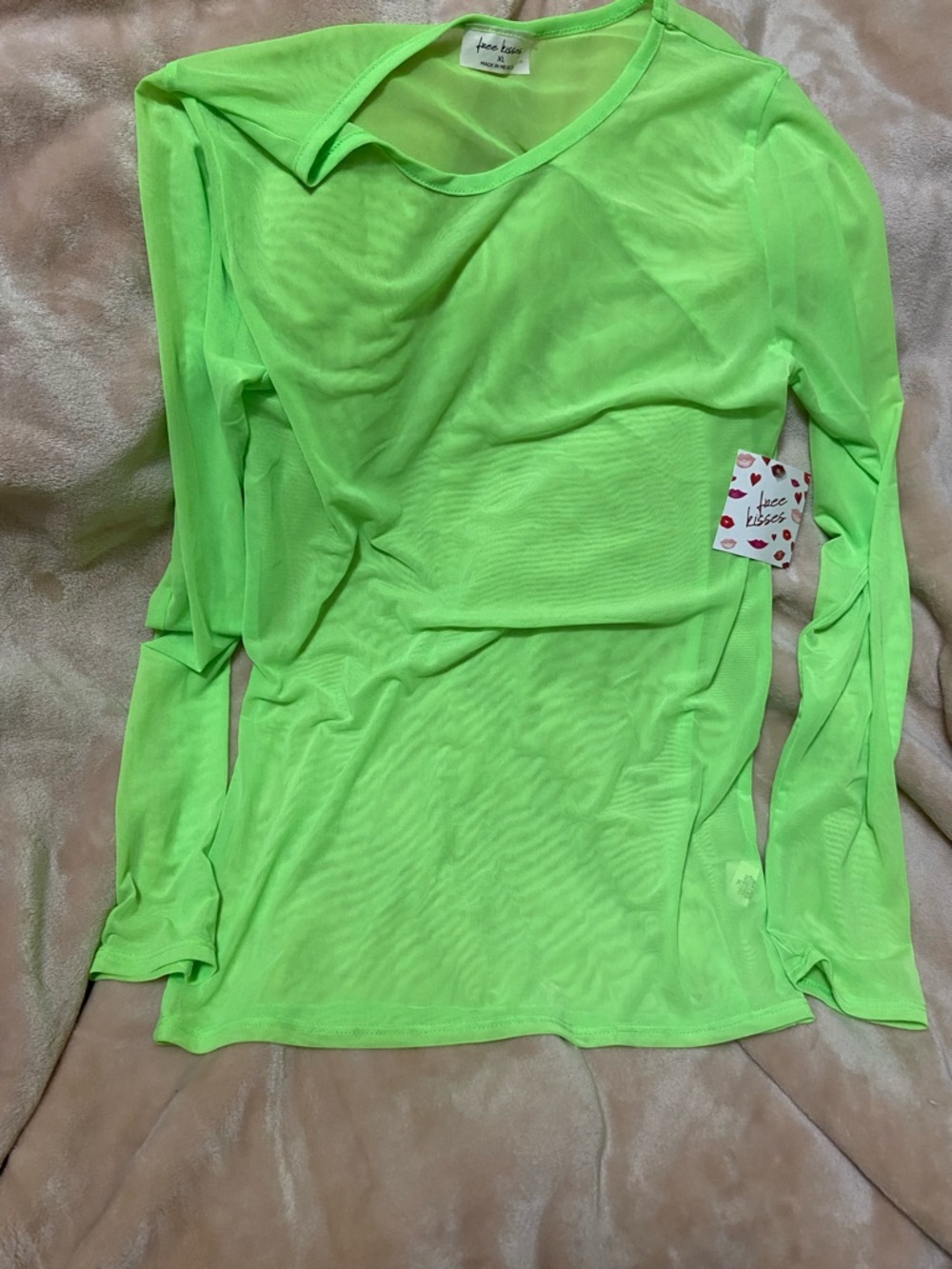 Free Kisses Neon Lime Sheer Long Sleeve Top